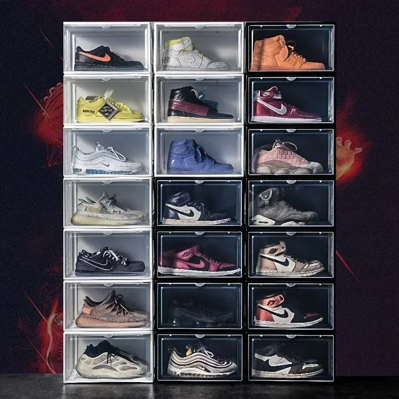 

AJ Sneaker Box Shoes Organizer Transparent Shoe Boxes Stackable Cabinet Storage Box High-top Dustproof Shoes Organizers Shoerack