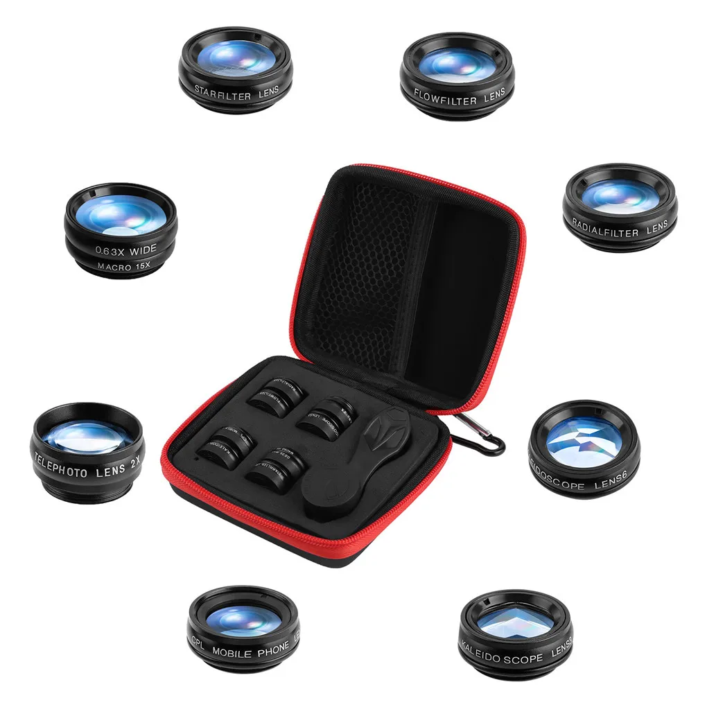 1Set/2Sets Lens Universal 10 in 1 Phone Camera Lens Kit Fish Eye Wide Angle Macro Lens CPL Filter for Smartphone