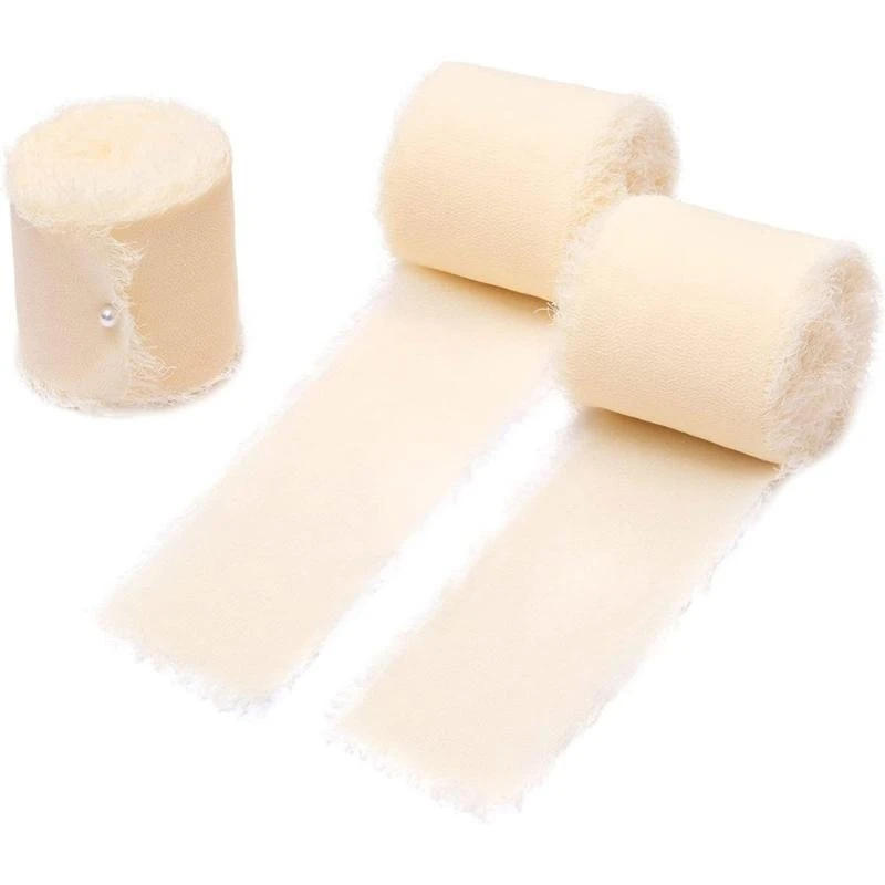 

Ribbon for Wedding Invitation Bridal Bouquets Decor Gift Wrap, 1.57InX5.46Yd Handmade Fringe Silk Ribbon