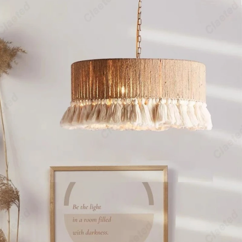 

Creative Design Pendant Lamp Vintage Hemp Rope Tassel Light Retro Bedroom Lamp Japanese restaurant lights Decor Led Chandelier