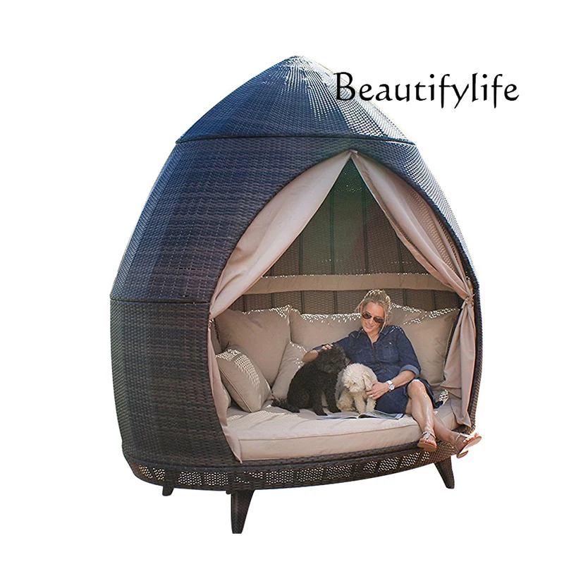 Outdoor Ratten Bed Courtyard Leisure Garden Balcony Bed Outdoor Nordic Leisure Birdcage Sofa