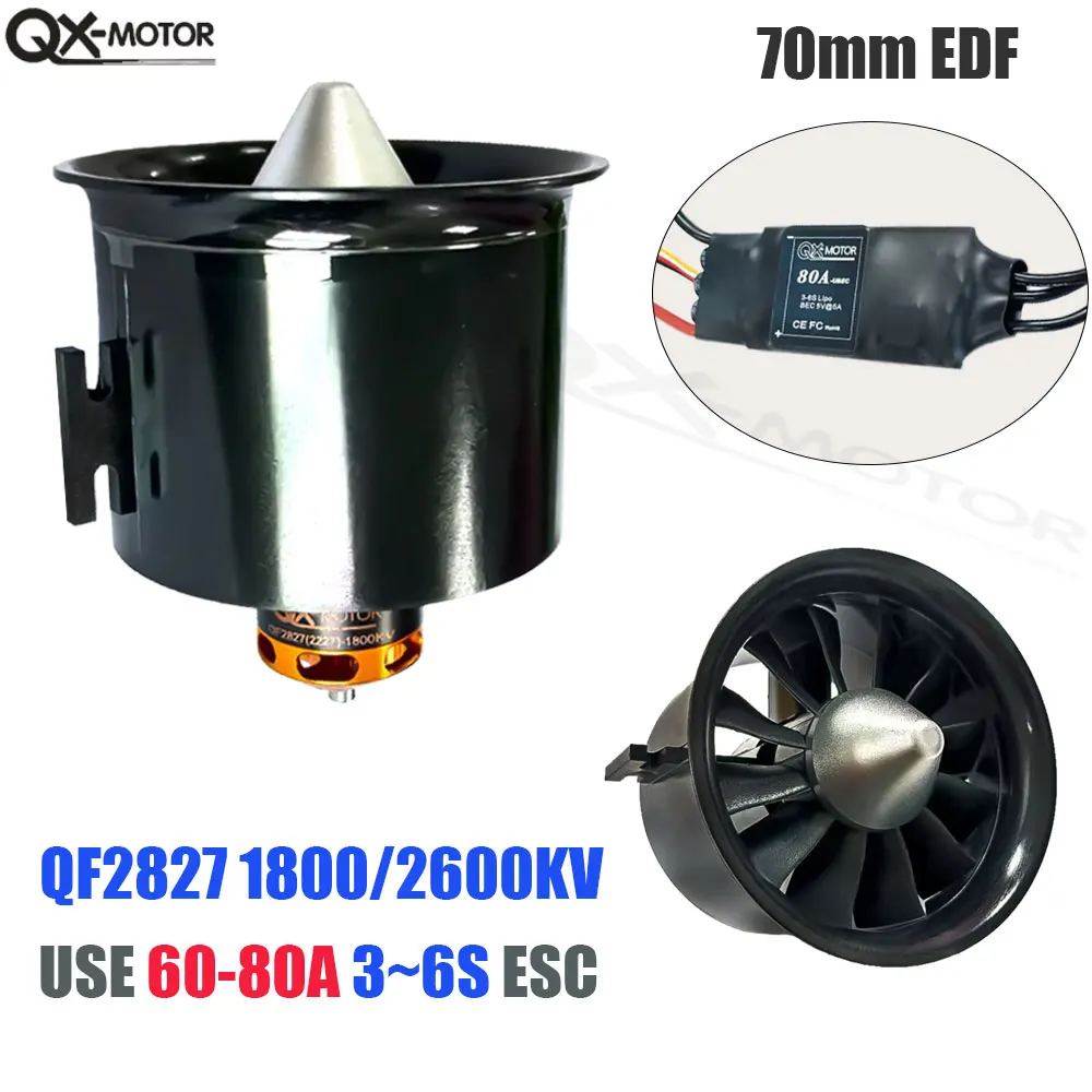 

QX-Motor 70mm EDF 12 Blades Brushless Motor 1800KV 2600KV 60A 80A ESC For RC Jet Airplane High Performance Best Seller