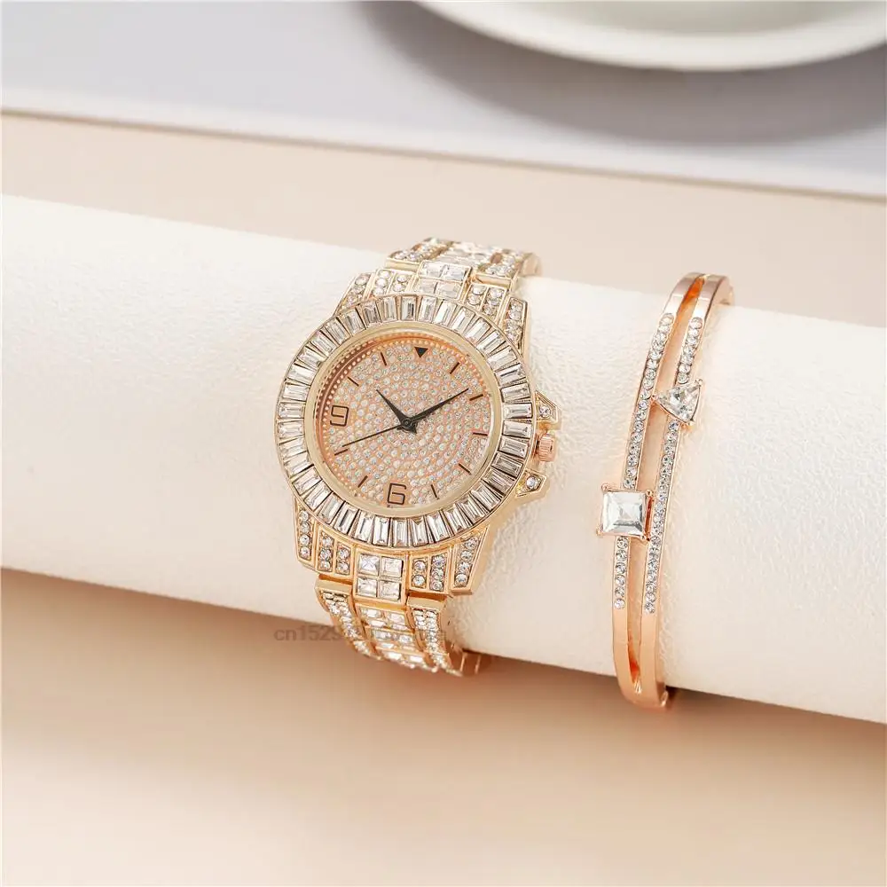 Luxury Gypsophila Gold Women\'s Watch Casual Digital With Diamonds Design Quartz Watches Stainless Steel Strap Gift Clock