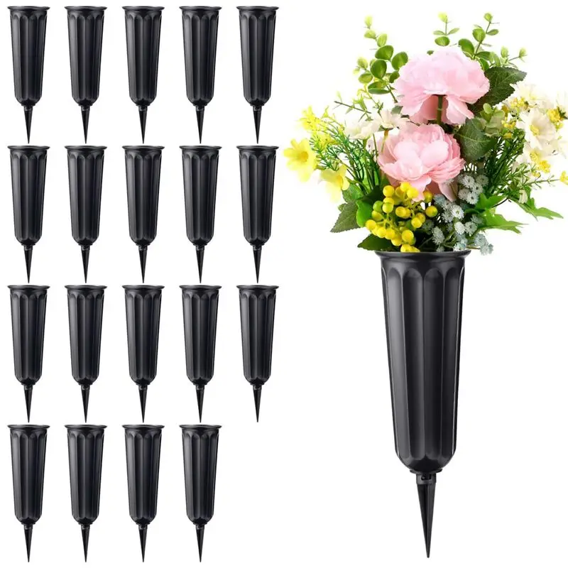 AEE4-20 Pack Cemetery Vases With Spikes,Plastic Vases For Flowers,Grave Decorations For Cemetery,Memorial Floral Vases