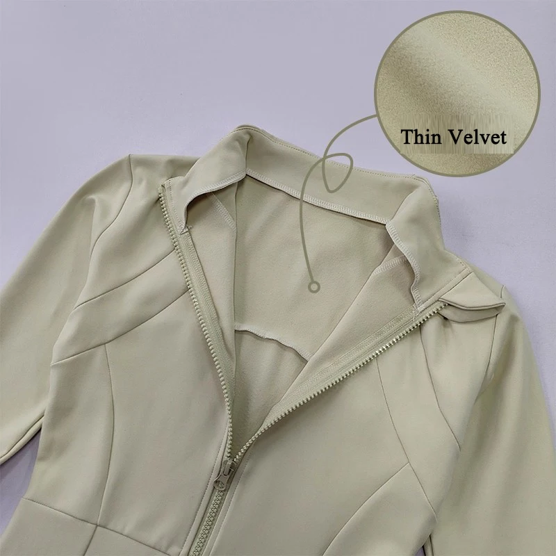 Women's Long-Sleeved Sports Fleece Jacket, Slimming Warm Coat, Yoga, Pilates, Fitness, Running, Autumn, Winter