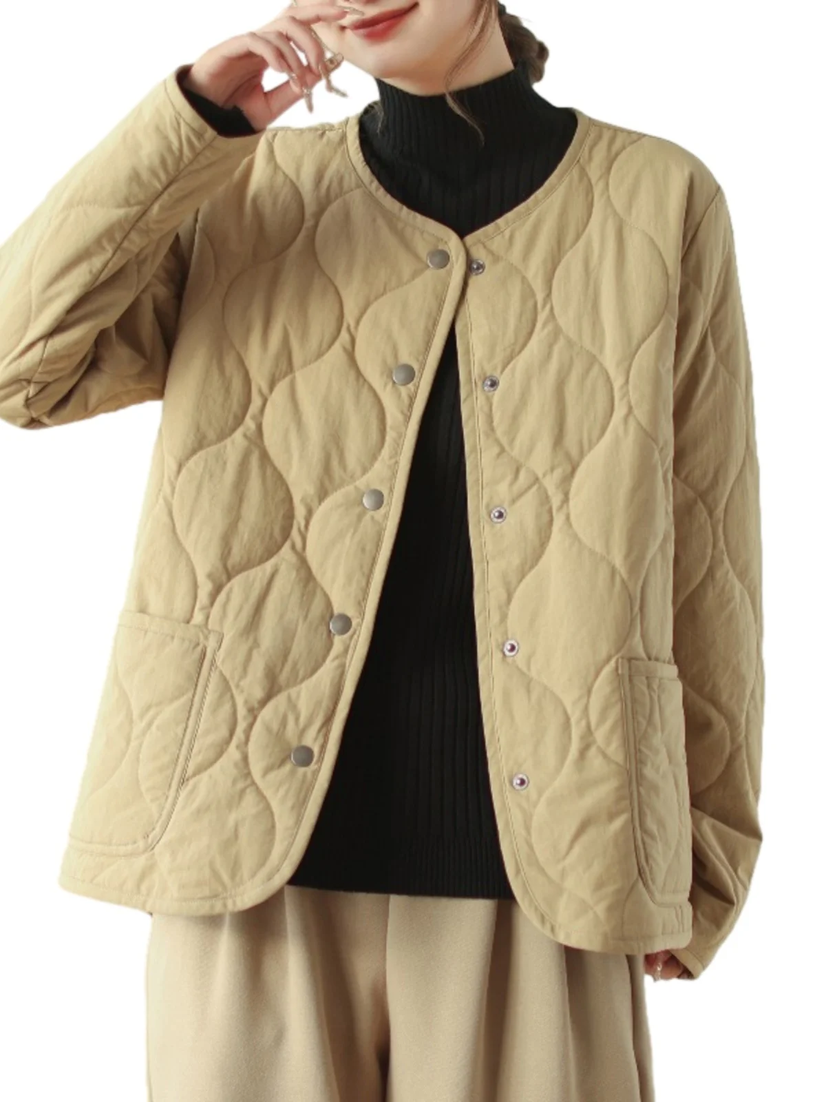 

Свободный крой, стеганое хлопковое джето, женское осенне-зимнее теплое круглое японское легкое пуховое хлопковое пальто