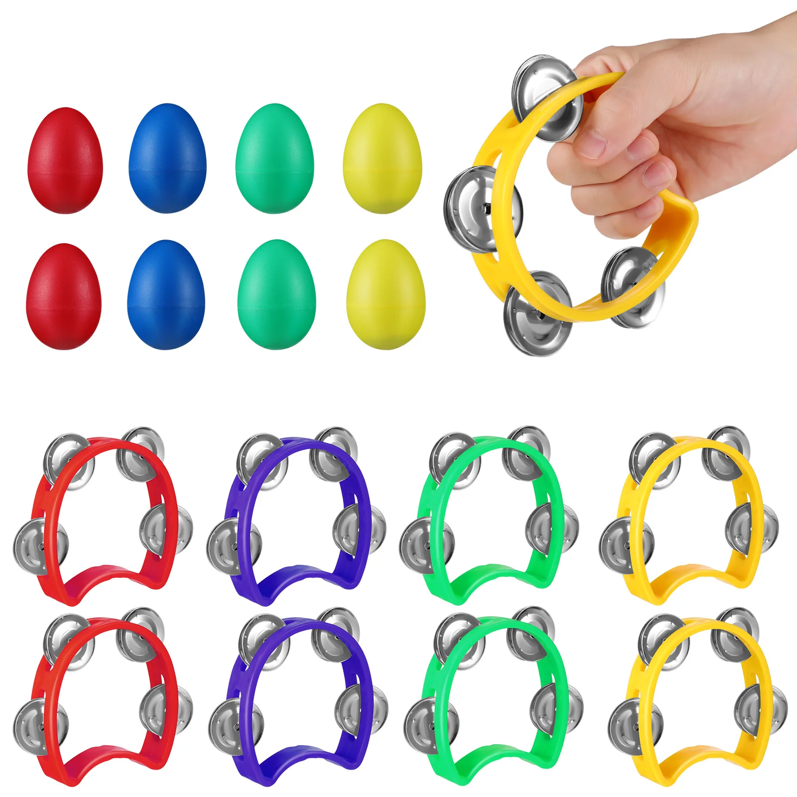 1 Set Plastic Tambourines With Egg Shakers Lightweight Handheld Kids Music Instruments Durable Abs Bright Sound Educational For
