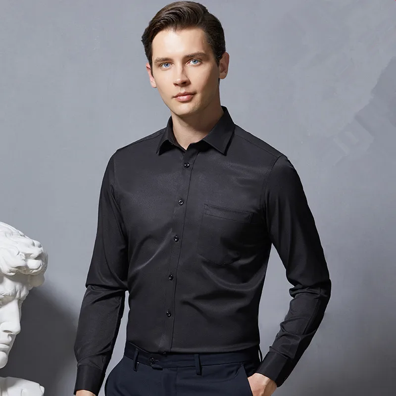 Anti-Wrinkle Men Shirts Long Sleeve Dress Shirts For Men Slim Fit Camisa Social Business Blouse White Pocket Office Shirt 4XL