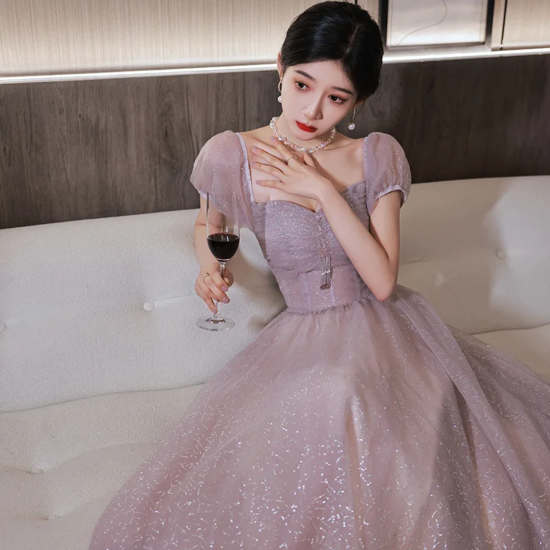 Sexy Tulle Women's Banquet Dress Square Collar Bubble Sleeve Princess Skirt Engagement Wedding Clothing Senior Elegant Vestidos