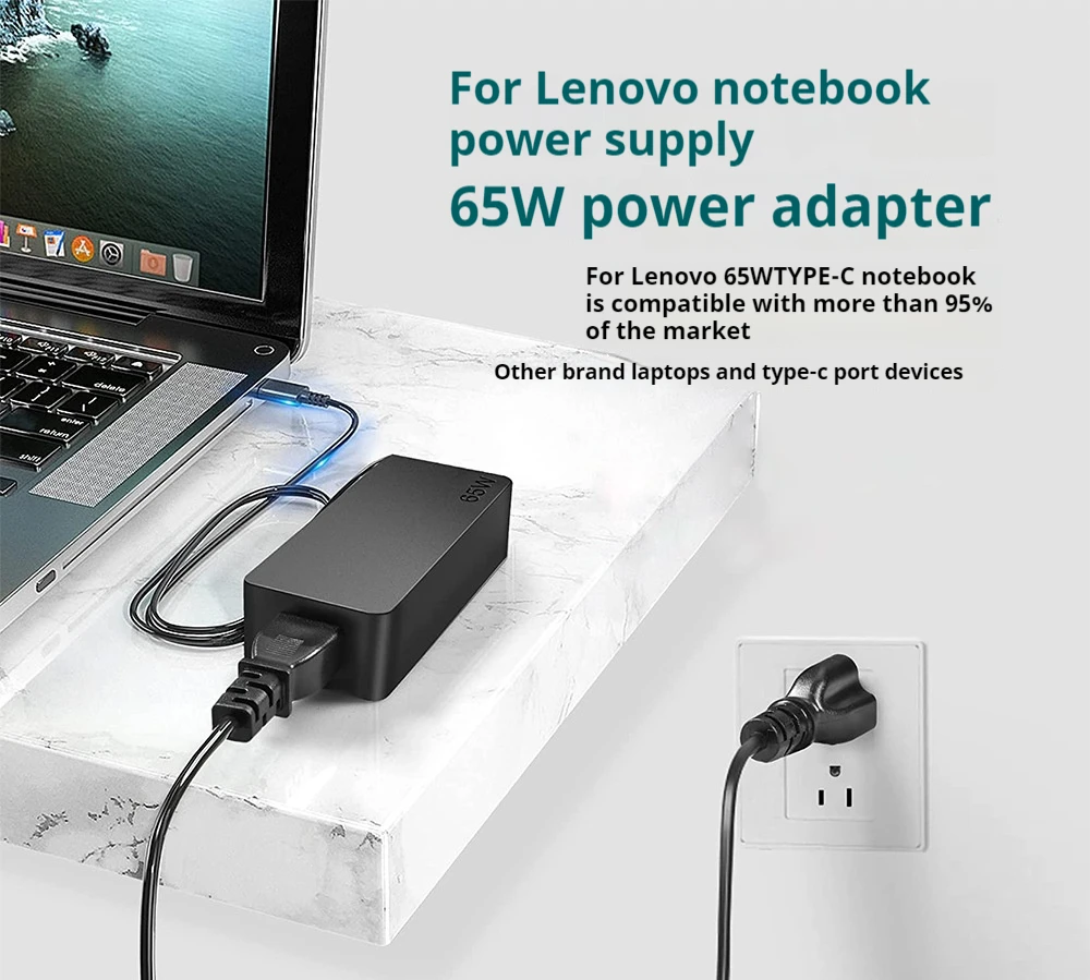 20V 3.25A 65W USB Type C Power Adapter Charger for Lenovo Thinkpad X1 Carbon Yoga X270 X280 T580 P51s P52s E480 E470 S2 Laptop