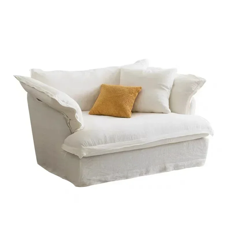 Washed hemp fabric large single sofa chair Nordic full dismantling and washing balcony living room retro cream wind