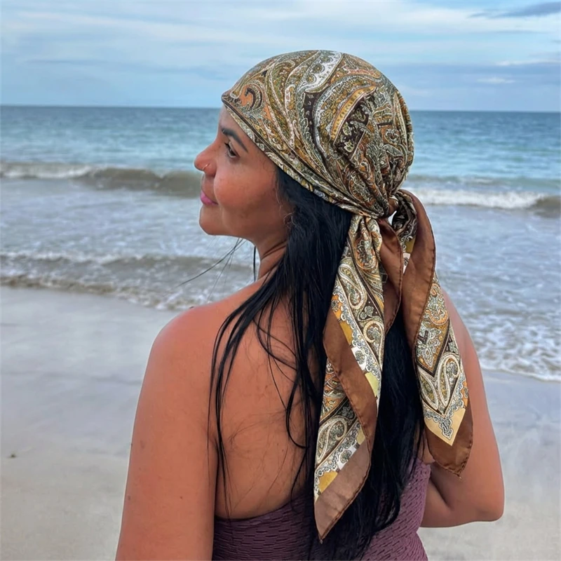 

90*90cm Square Silk Scarf Women Fashion Designer Beautiful Paisley Foulard Soft Satin Shawl Kerchief Scarfs Neck Headscarf 2026