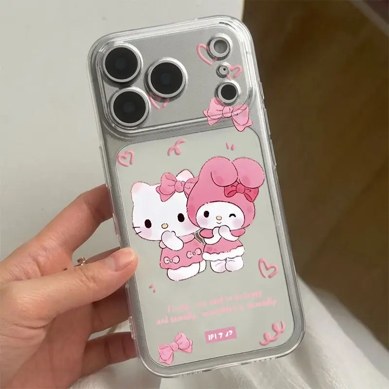Animation peripheral cute cartoon animal cat soft phone case suitable for iPhone 13 14 15 16 17 Pro Max Plus cute love bow gift