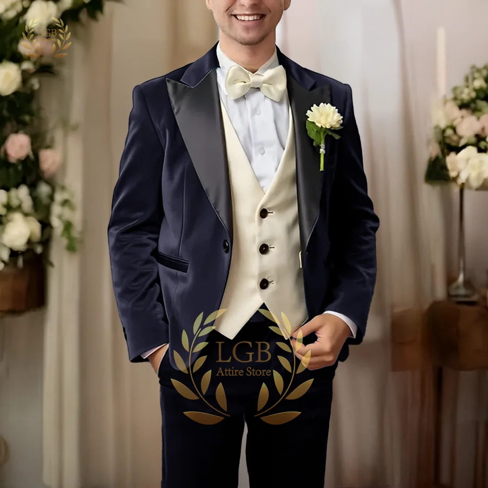 Men's Velvet Suit Tuxedo 3-piece Set (Jacket + Vest + Pants) Custom Wedding Party Formal Suit Slim Elegant Tuxedo