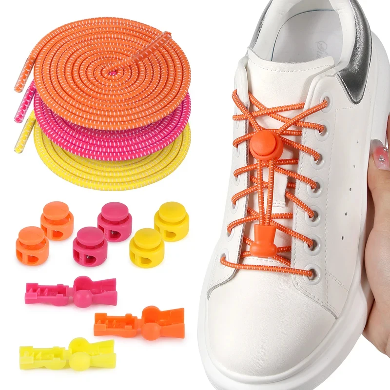 1/2 Pair No Tie Shoelaces Round Push The Spring Lock Sports Elastic Shoelace Suitable For All Shoes Lazy Laces Shoe Accessories