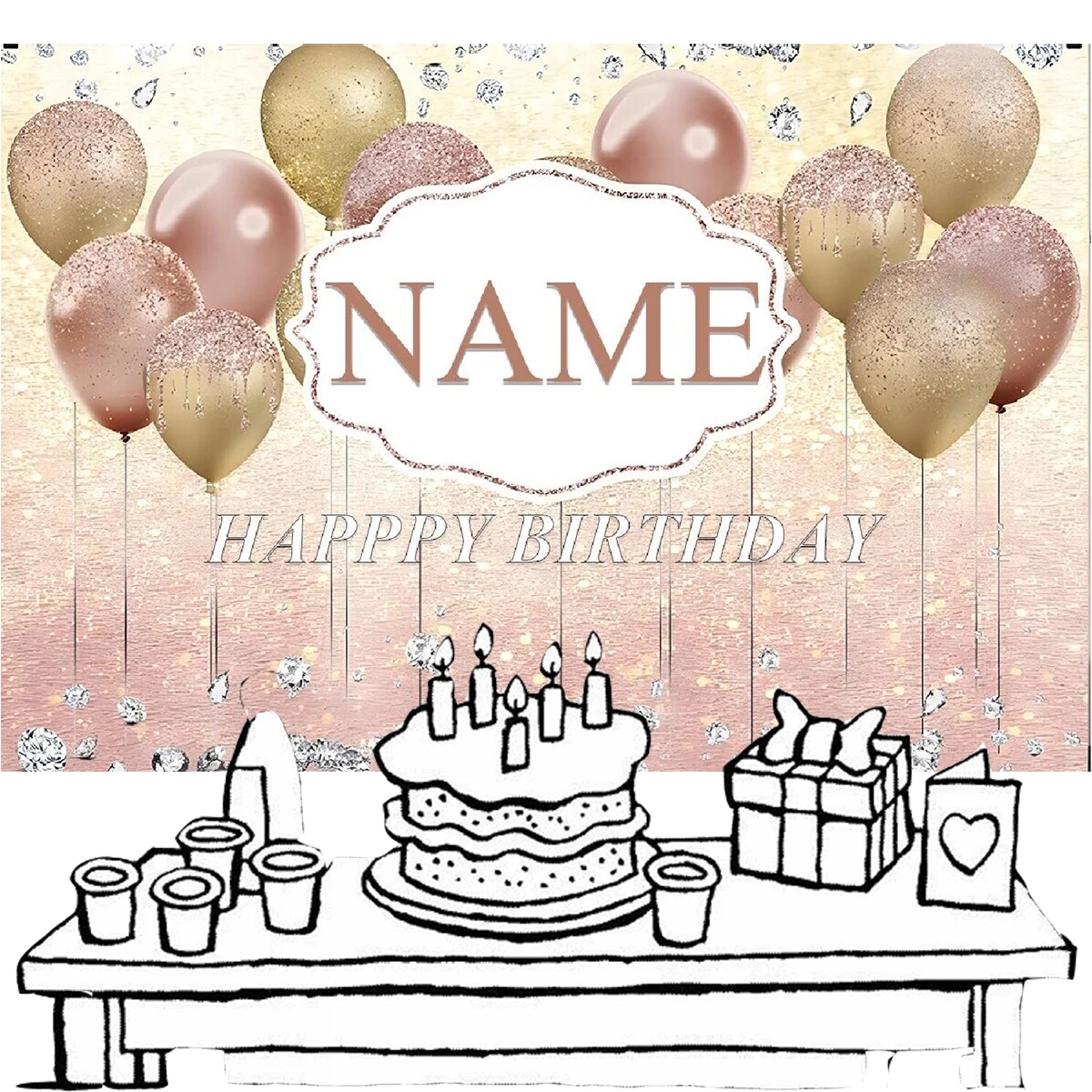 Charm Custom Name Photo Gold Silver Glitter Birthday Party Banner Background Baby Shower DIY adult Birthday Photography Backdrop