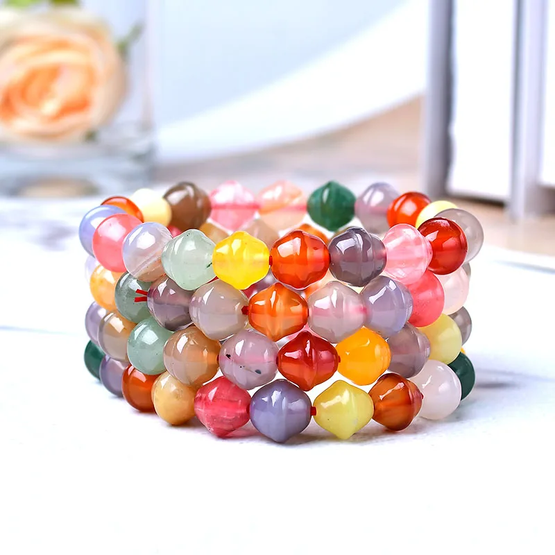 1PC Natural Rainbow Agate Crystals Stone Bracelet Healing Quartz Hand-made Fashion Simple Yoga For Men Women Mineral Jewelry