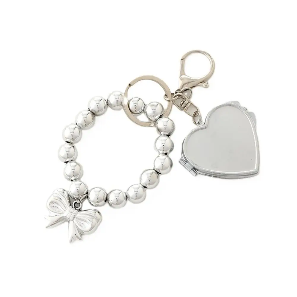 with Mirror Heart Shaped Metal Key Chain Sweet Cool Trendy Bag Pendant Bow Fashion Car Key Chain Girl