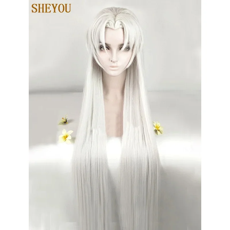 

qq02339in 100 см длинные Inuyasha Sesshomaru с ушками термостойкие косплей серебристые синтетические волосы Peruca + шапочка для парика