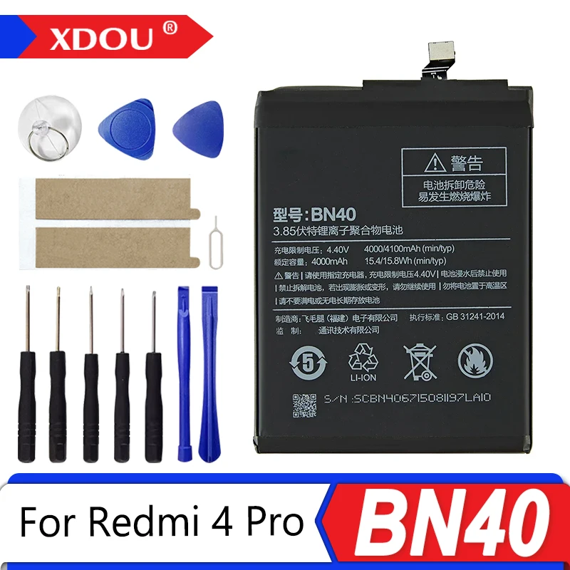 

Brand New BN40 4100mAh Battery For Xiaomi Redmi 4 Pro Prime 3G RAM 32G ROM Edition Redrice 4 BN40 Batteries +Tools