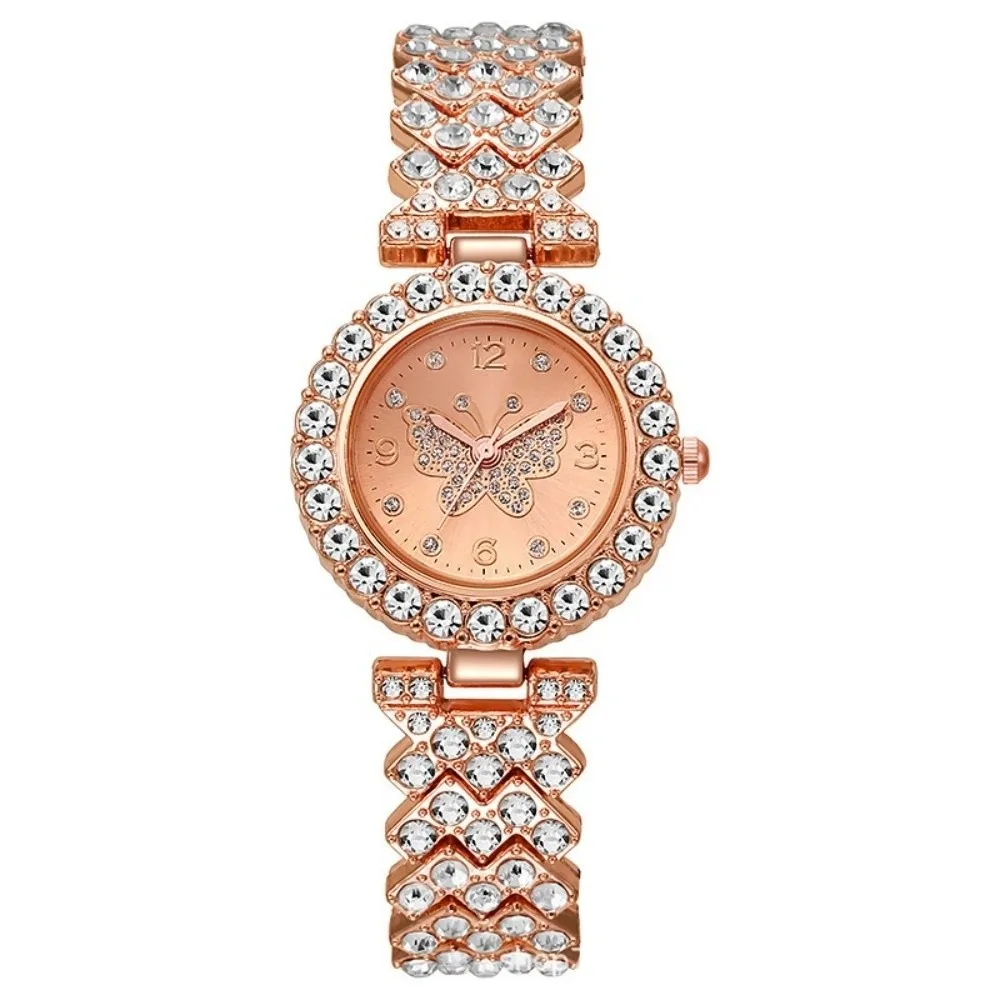 Rhinestone Inlaid Quartz Watch Butterfly Surface Design Diamond Decoration Butterfly Surface Watch Quartz Movement