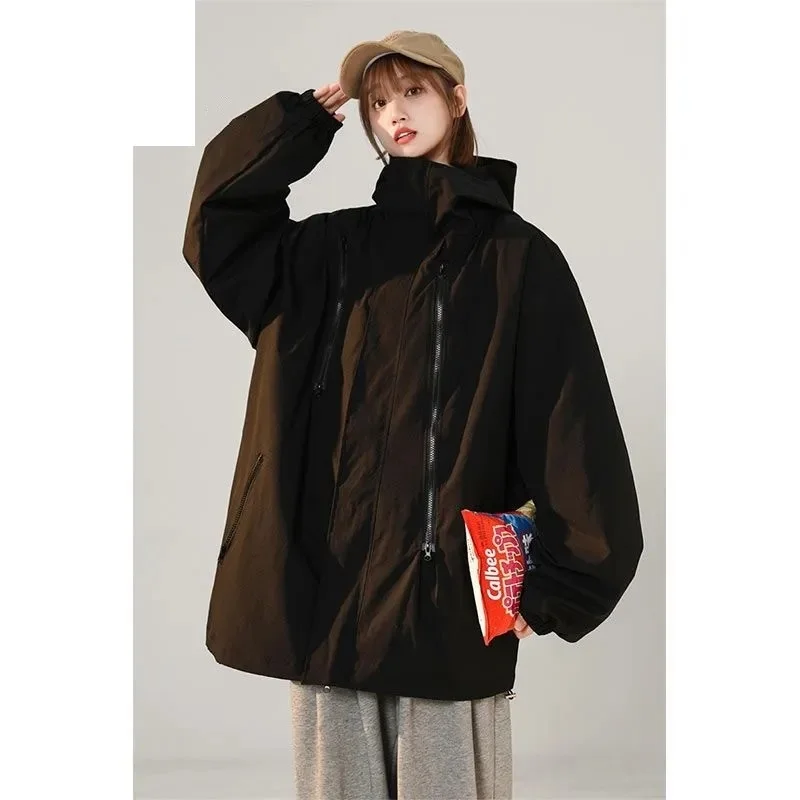 

Leisure Short Coat 2023 Spring New Hooded Irregular Hat Zipper Solid Color Foreign Versatile Slim Fit for Men and Women Cardigan