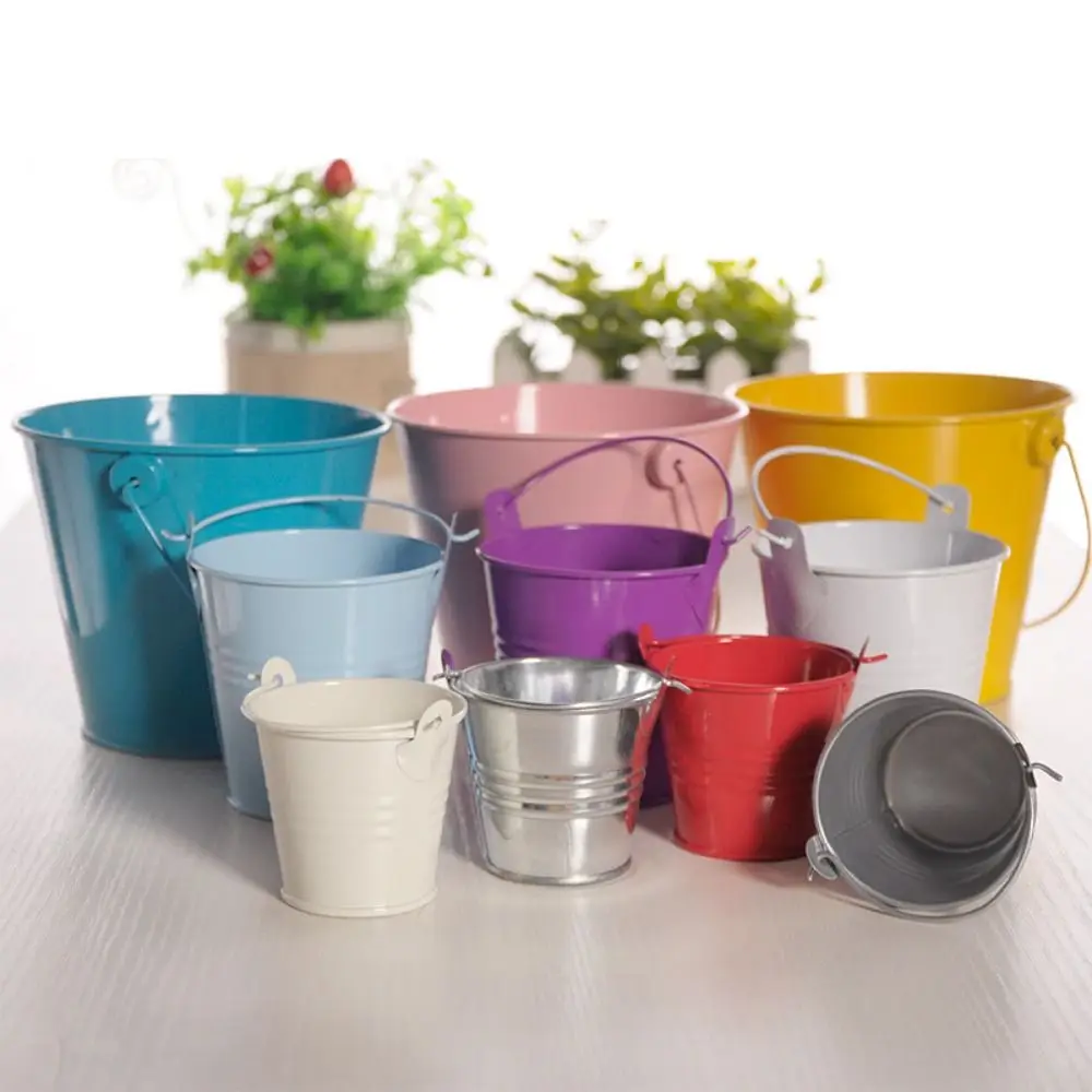 Vase Container Tinplate Iron Flower Pot Pastoral Hook Flower Barrel Miniatures Iron Art Mini Tinplate Water Bucket Kids Toy