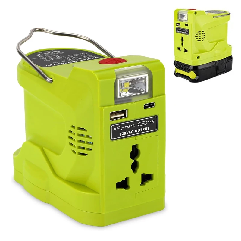Inversor Portátil com Bateria de Lítio Inversor de Onda Senoidal Modificado Uso ao ar Livre Ryobi 18v a 120v ac 220v 280lm Led Lightdc 18v a ac