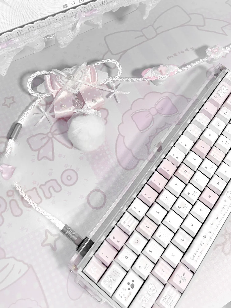 8k Aviator Aviation Plug Cable Pink Rgb Japanese Made Ribbon Bowknot Single Crystal Copper Magnetic Axis Keyboard Cable Ornament