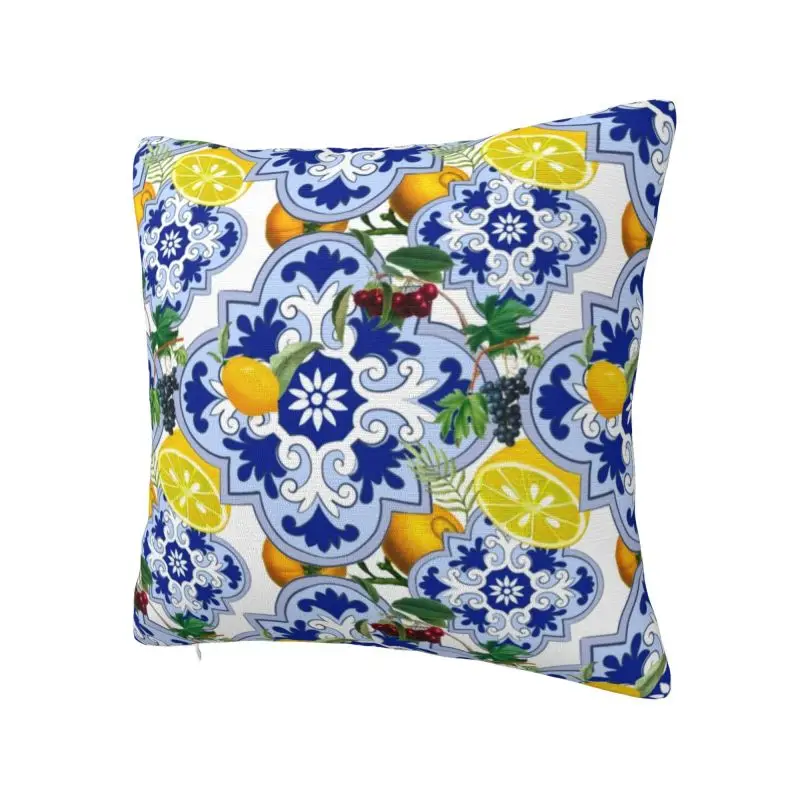 Sicilian Summer Fruit Lemon Citrus Tiles Pillow Decorative Modern Cushion Cover Square Pillowcase