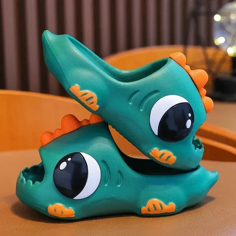 

Summer Aged 2-12 Children Slippers Cute Cartoon Dinosaur Beach Sandal For Kids Boys Girls Flip Flops Non-Slip Indoor Home Shoes