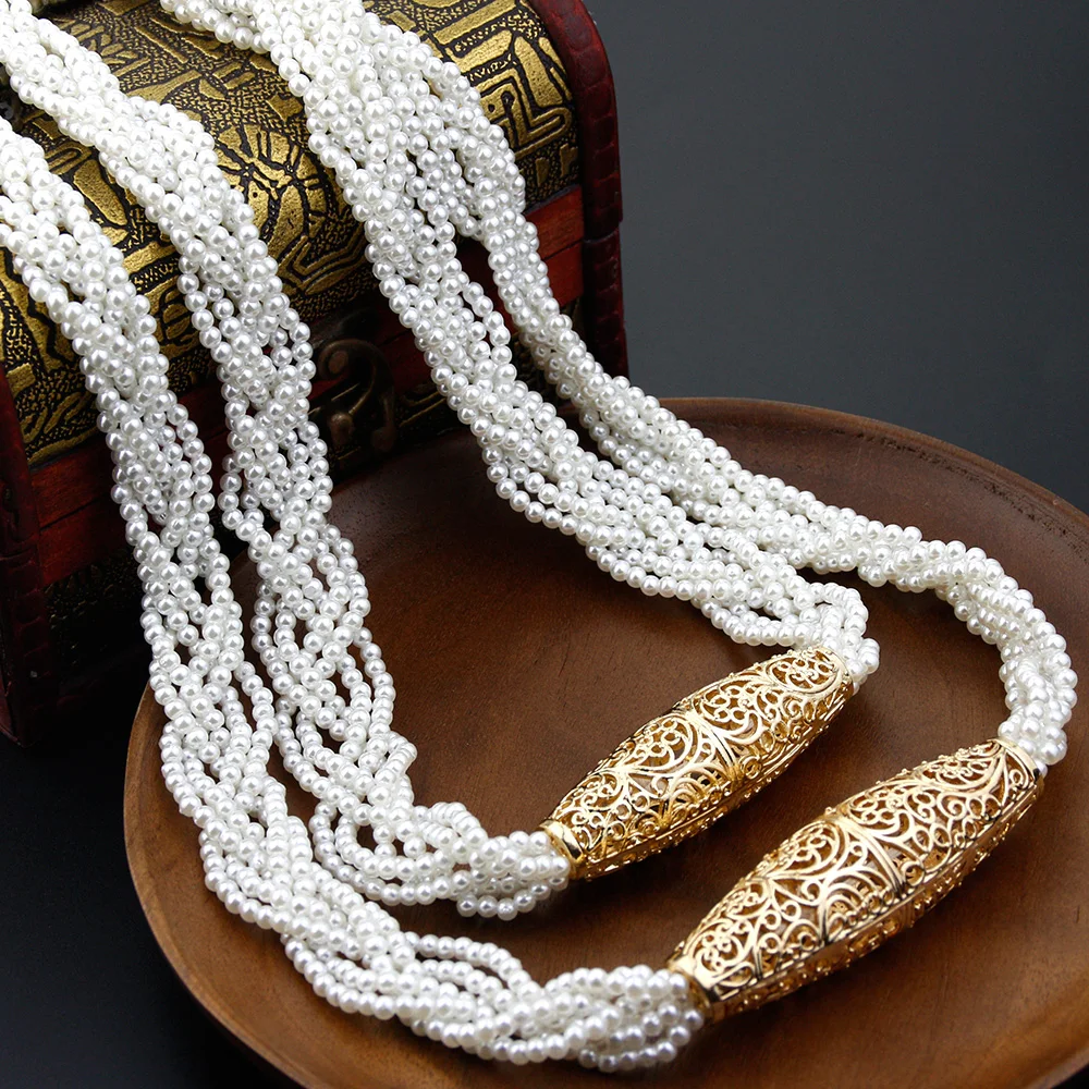 Sunspicems Elegent Algeria Morocco Caftan Jewelry 2 Layers Natural Stone Beads Necklace For Women Arab Bride Wedding Bijoux Gift