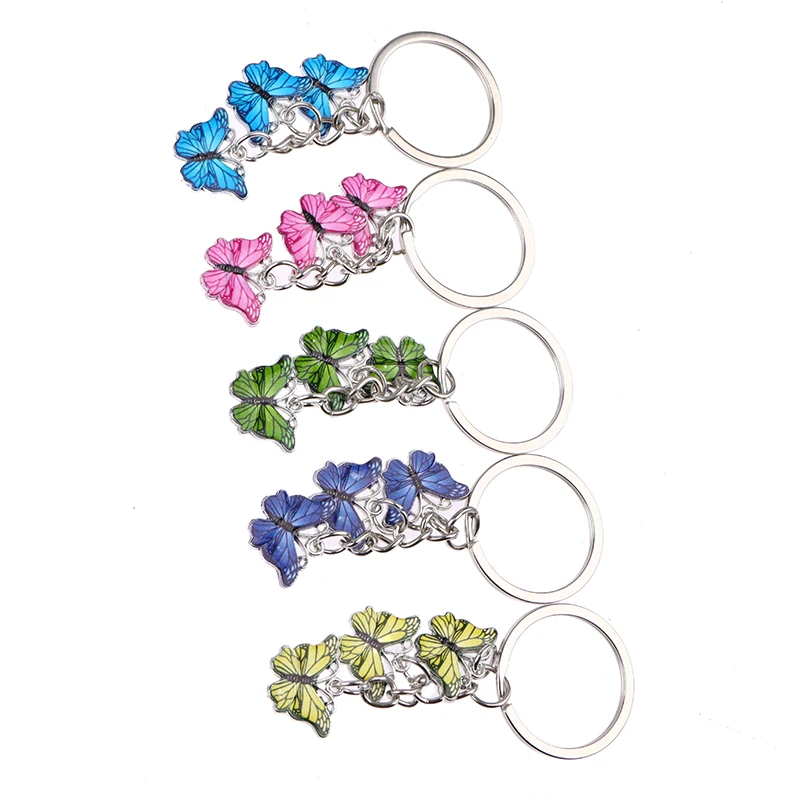 Colorful Enamel Butterfly Keychain Zinc Alloy Pendants Insects Craft Car Keyring Handbag Pendants DIY Jewlery Accessories