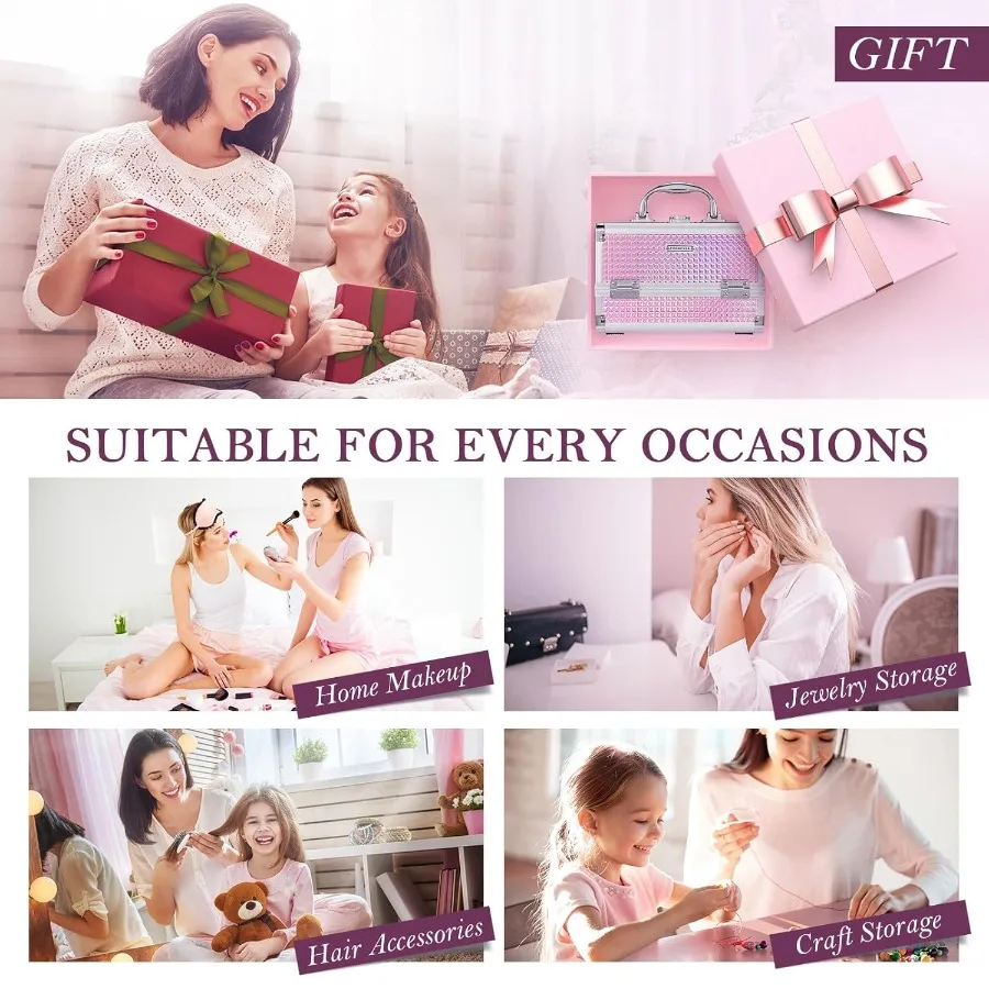 Przenośny kosmetyczny organizer podróżny z lusterkiem i mechanizmem blokującym: Kompaktowy organizer na kosmetyki do użytku w podróży, wytrzymała, twarda skorupa.