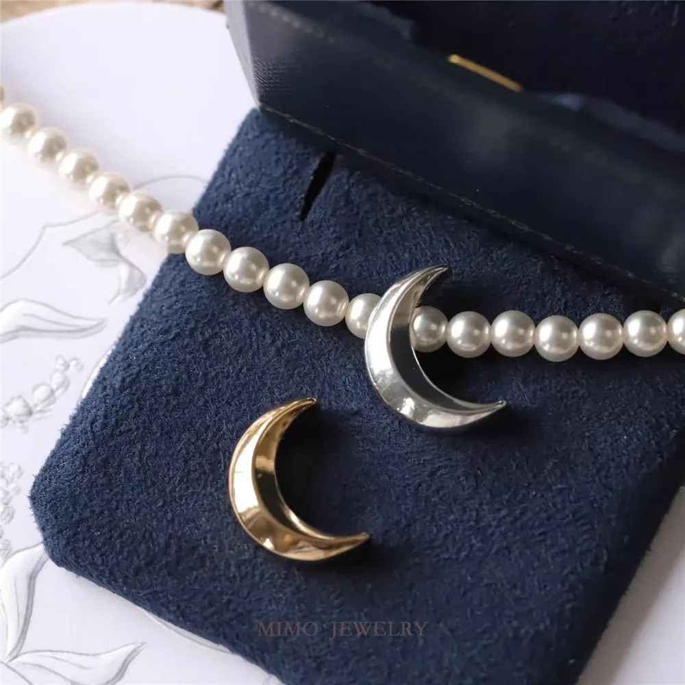 

1PCS 19x13.5mm Copper-plated Real Gold Three-dimensional Moon Crescent Moon Beaded Necklace Pendant DIY Handmade Accessory