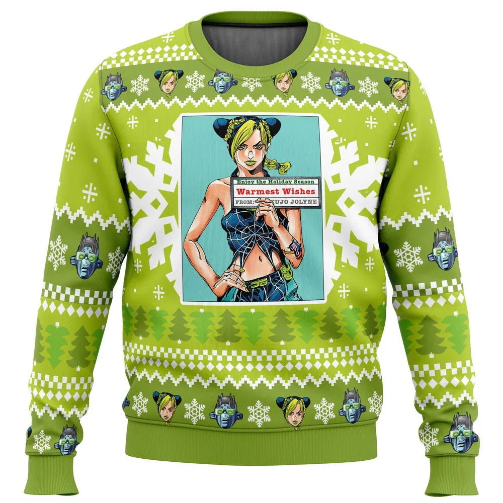 

Bandai Jolyne Kujo Jojo's Bizarre Adventure Adult Kids Crewneck Ugly Christmas Sweatshirt Soft Comfy Relaxed Large Autumn Winter