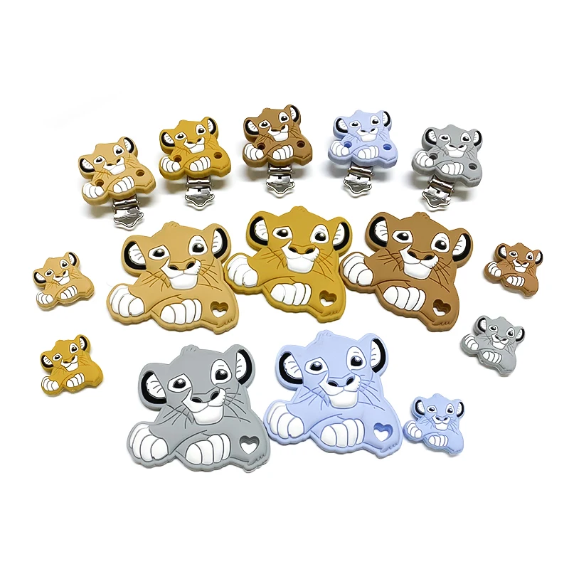 1set Silicone Cartoon Simba Beads Baby Silicone DIY Nursing Necklace Pacifier Clips Jewelry Accessories