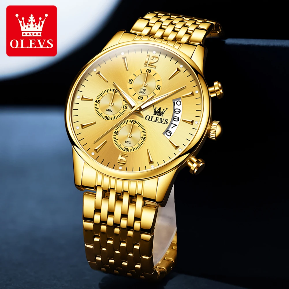 OLEVS Original Quartz Men\'s Wrist Watch Watperoof Stainless Steel Luxury Man Watch Fashion Pilot Chronograph Sport Watch for Men