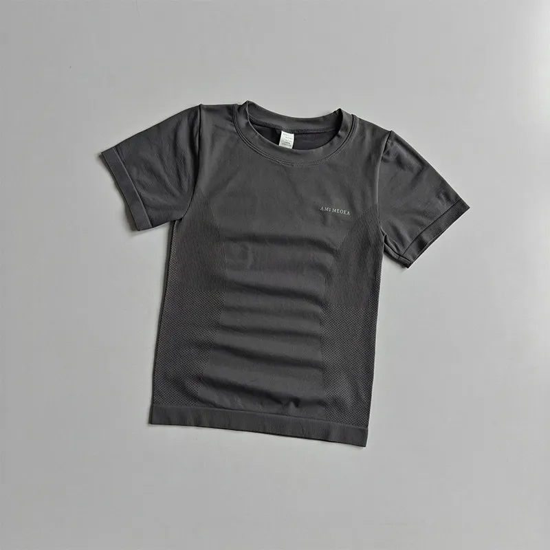 Dünne Sport-Kurzarm-T-Shirts Schlankmachende Schnelltrocknende Fitnesskleidung Elastisches Enganliegendes Atmungsaktives Yoga-Oberteil für Damen – Detail 5