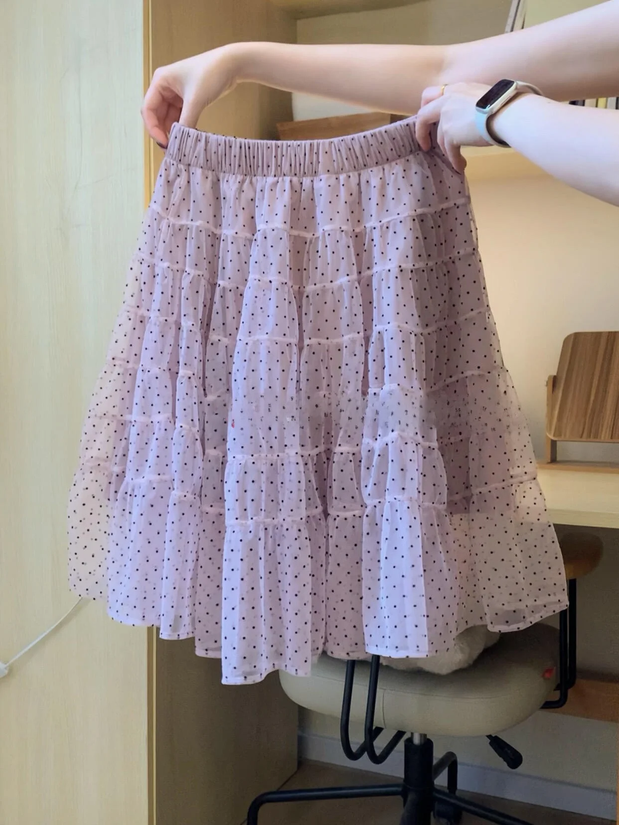 

Korean Sle Soft Purple Pink Polka Dot Me f Skirt Women's High Waist Slim Cake Skirt mid Length Spring New Arrival
