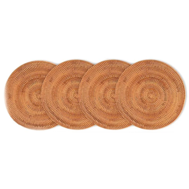 

Promotion! 4 Pcs Handmade Round Natural Rattan Placemat Farmhouse Round Wicker Placemats For Dining Table,Wedding,Parties,BBQ's,