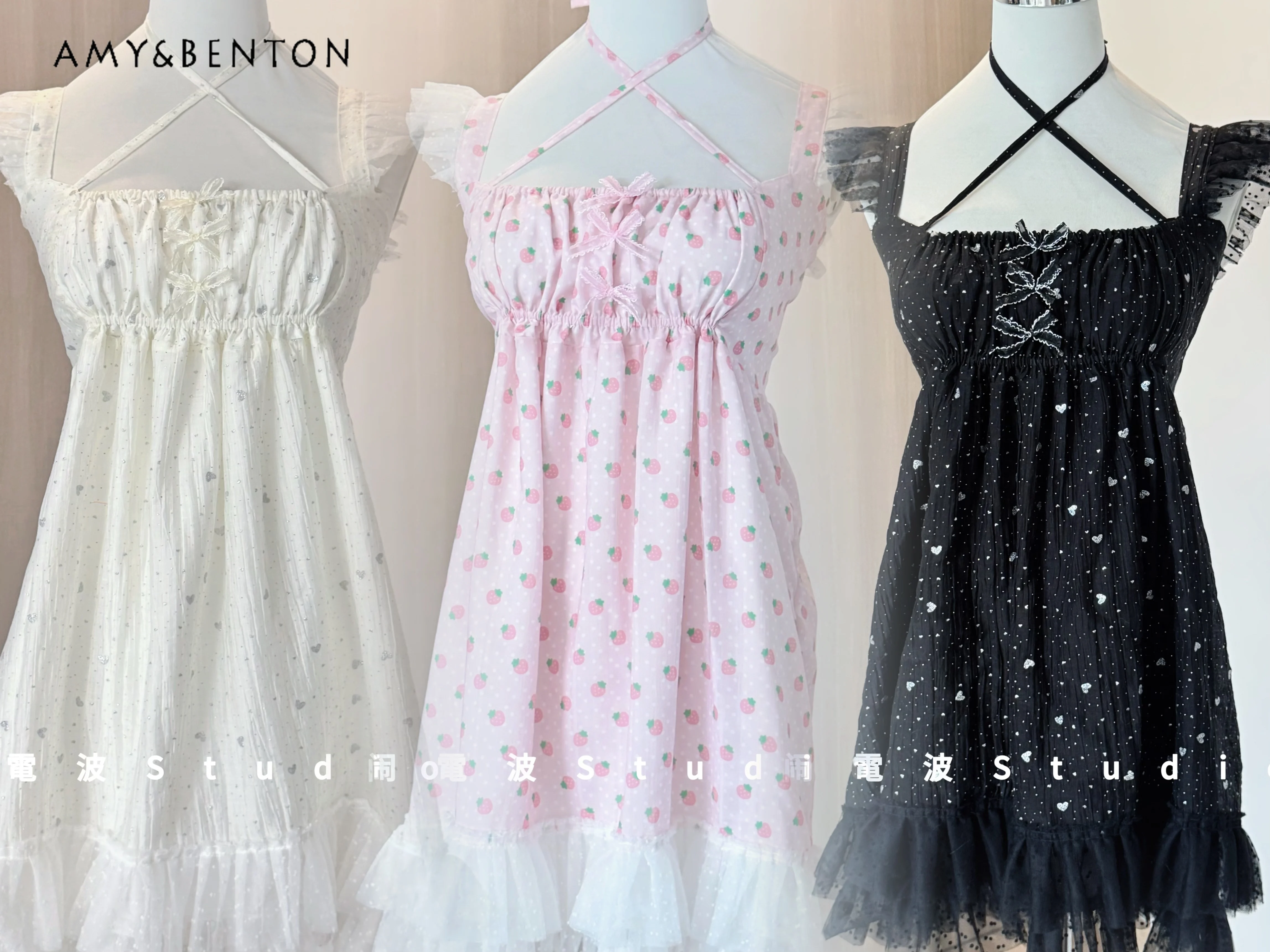 

Original Design Sexy Kawaii Girl Mini Dress Cute Strawberry Powder Suspender Cake Dress for Women Summer Sweet Lace Pajamas