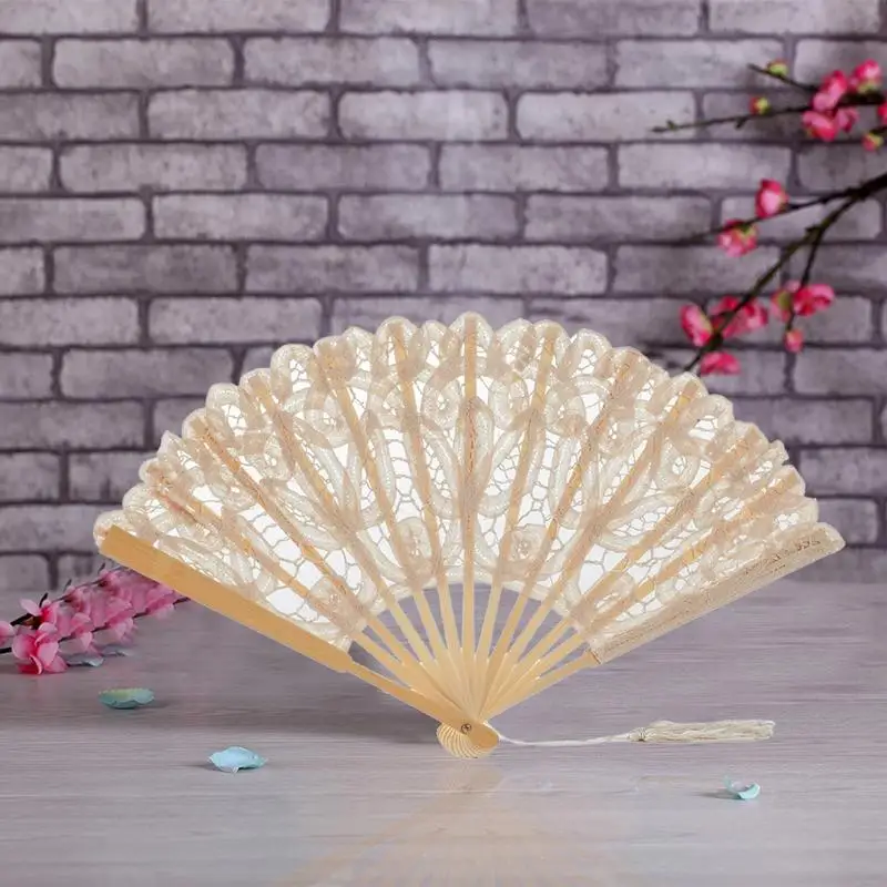 Hollow Lace Folding Fan Black White Lace Folding Fan Vintage Handheld Fan Women Girls Art Craft Gift Decor Photographic Props