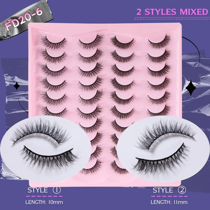 混合形状つけまつげ 20 ペア、新しいキャットアイ 3D ふわふわソフトまつげ、再利用可能なフルまつげエクステンション メイクアップ