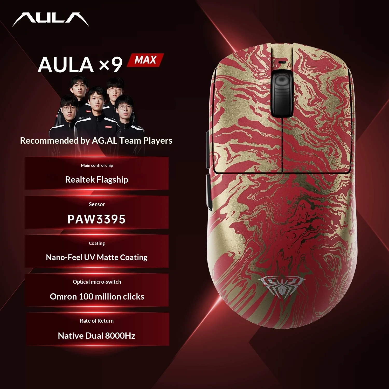 

AULA X9 Ultra Wireless Gaming Mouse Ergonomic Lightweight Multi-mode Suitable for Esports Computer Peripheral Accessories