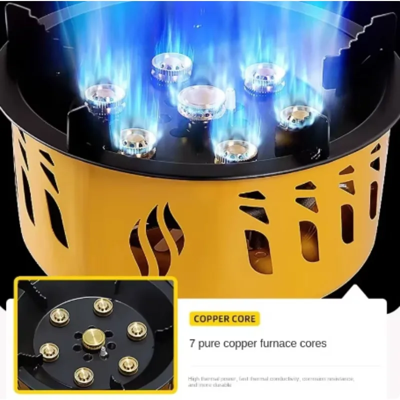 

7-Core Camping Stove High-Power Gase Burner Strong Fire Power Portable Cassette Stove Electronic Ignition Windproof Stove Tool