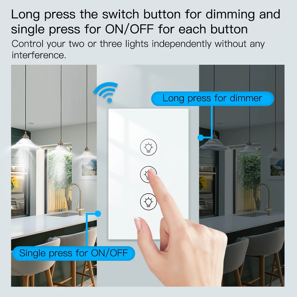 US 1/2/3 Gang Tuya WiFi Smart Dimmers Switch LED Light Brightness Adjustment Wall Touch Control Switch Voice for Alexa Google