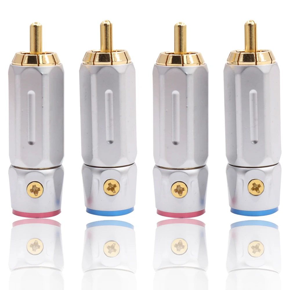 4/8pcs R1756 Gold plated RCA Plug 8mm Self Locking RCA Jack Male Connector with The metal spring