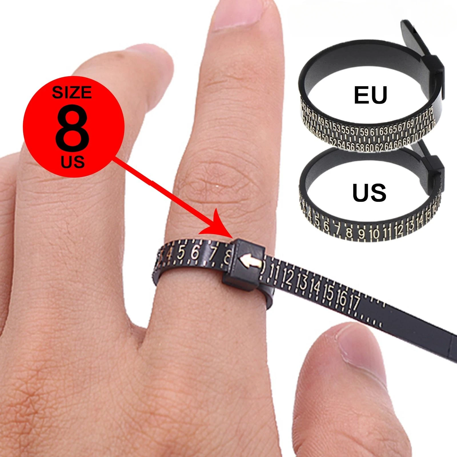 Ring Sizer Tool US EU Size Guide Weiß Schwarz Ehering Finger Gauge für die Schmuckherstellung Messung – Detail 1