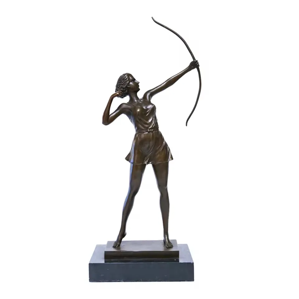 

Hellenistic Woman with Bow Statue Sculpture Bronze Vintage Female Art Hot Casting Brass Home Decor Gift